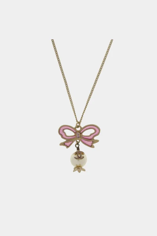 CC Logo Ribbon Faux Pearl Pendant Necklace sold by Lord & Taylor