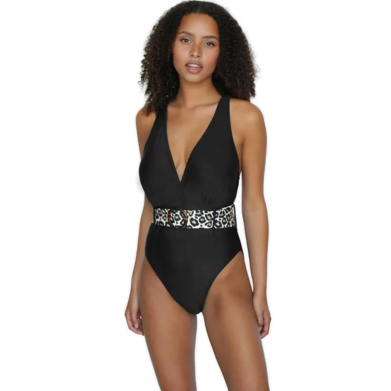 Belted One Piece V-Neck Swimsuit sold by Lord & Taylor