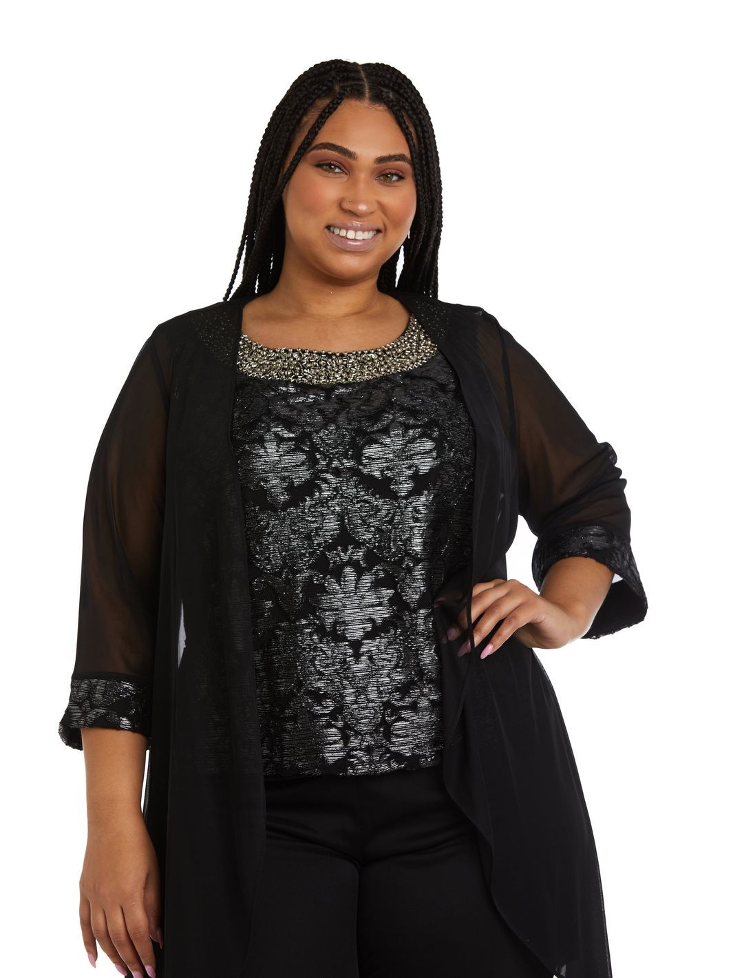 Three-Piece Beaded Neck Duster Pant Set sold by Lord & Taylor product image thumbnail 4