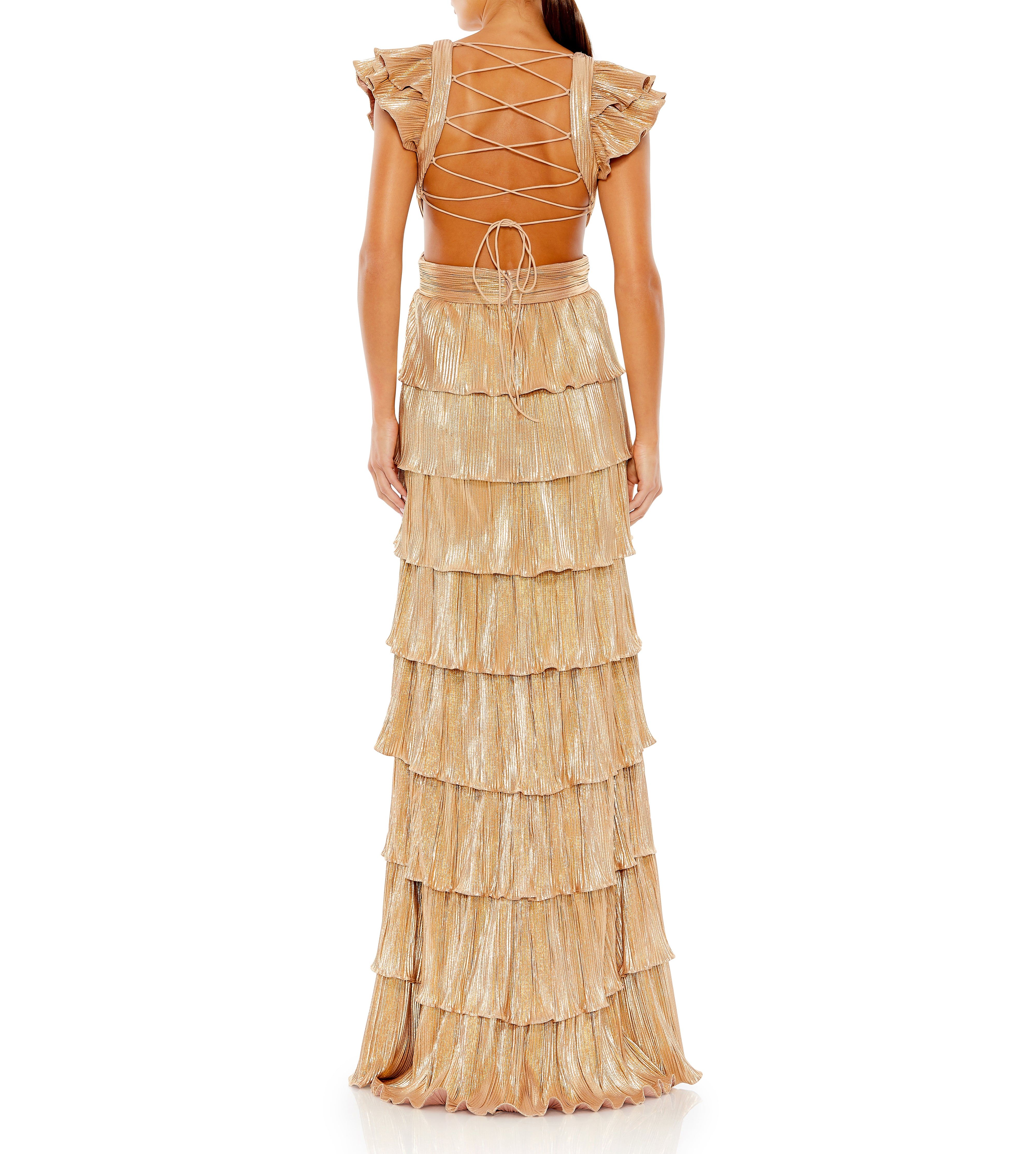 Ruffle Tiered Criss Cross Lace Up Gown sold by Lord & Taylor product image thumbnail 4