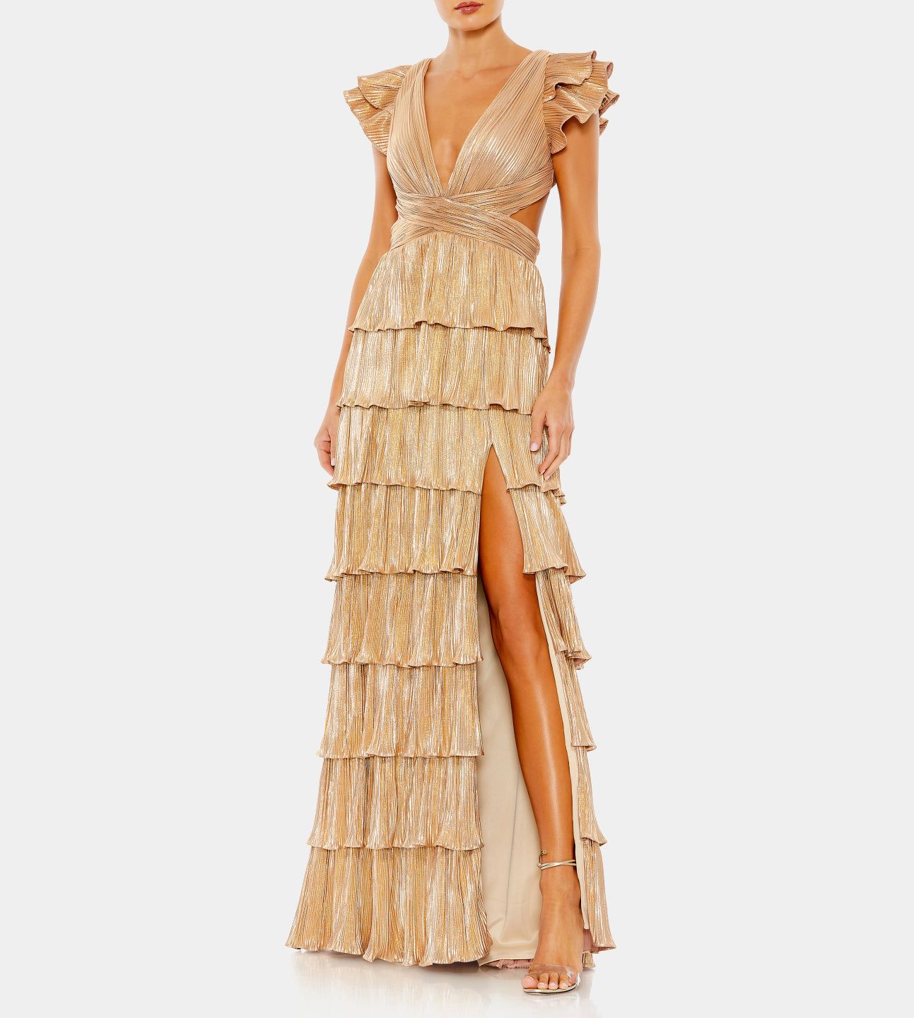 Ruffle Tiered Criss Cross Lace Up Gown sold by Lord & Taylor