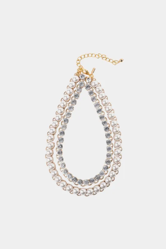 Double Row Pearl & Crystal Necklace sold by Lord & Taylor