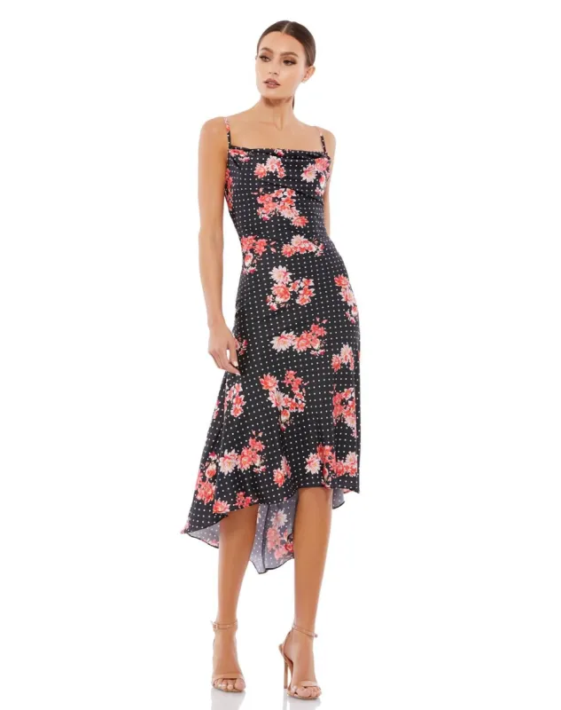 Printed Cowl Neck Low Back Asymmetrical Hem Midi D sold by Lord & Taylor