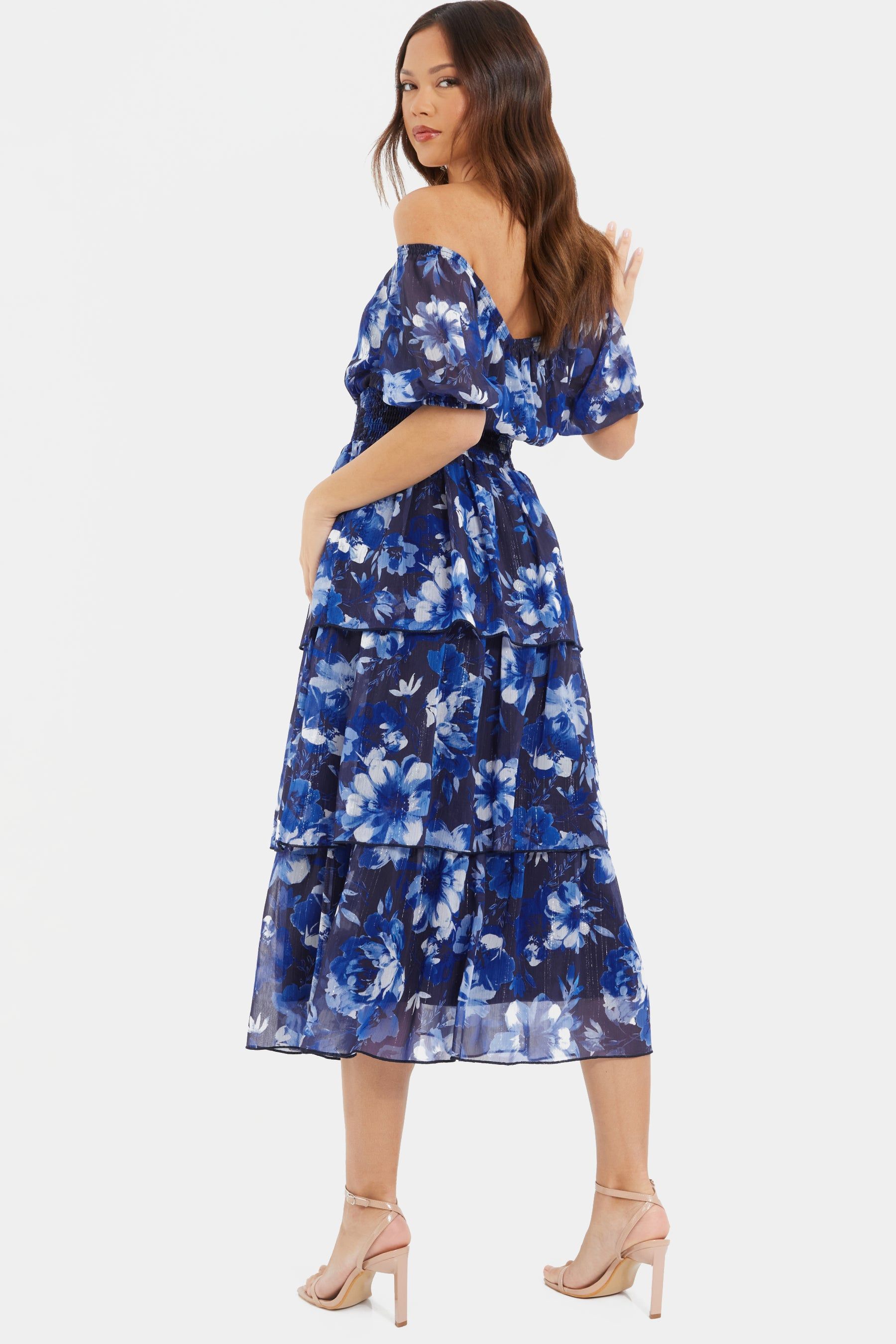 Chiffon Floral Tiered Midi Dress sold by Lord & Taylor product image thumbnail 4