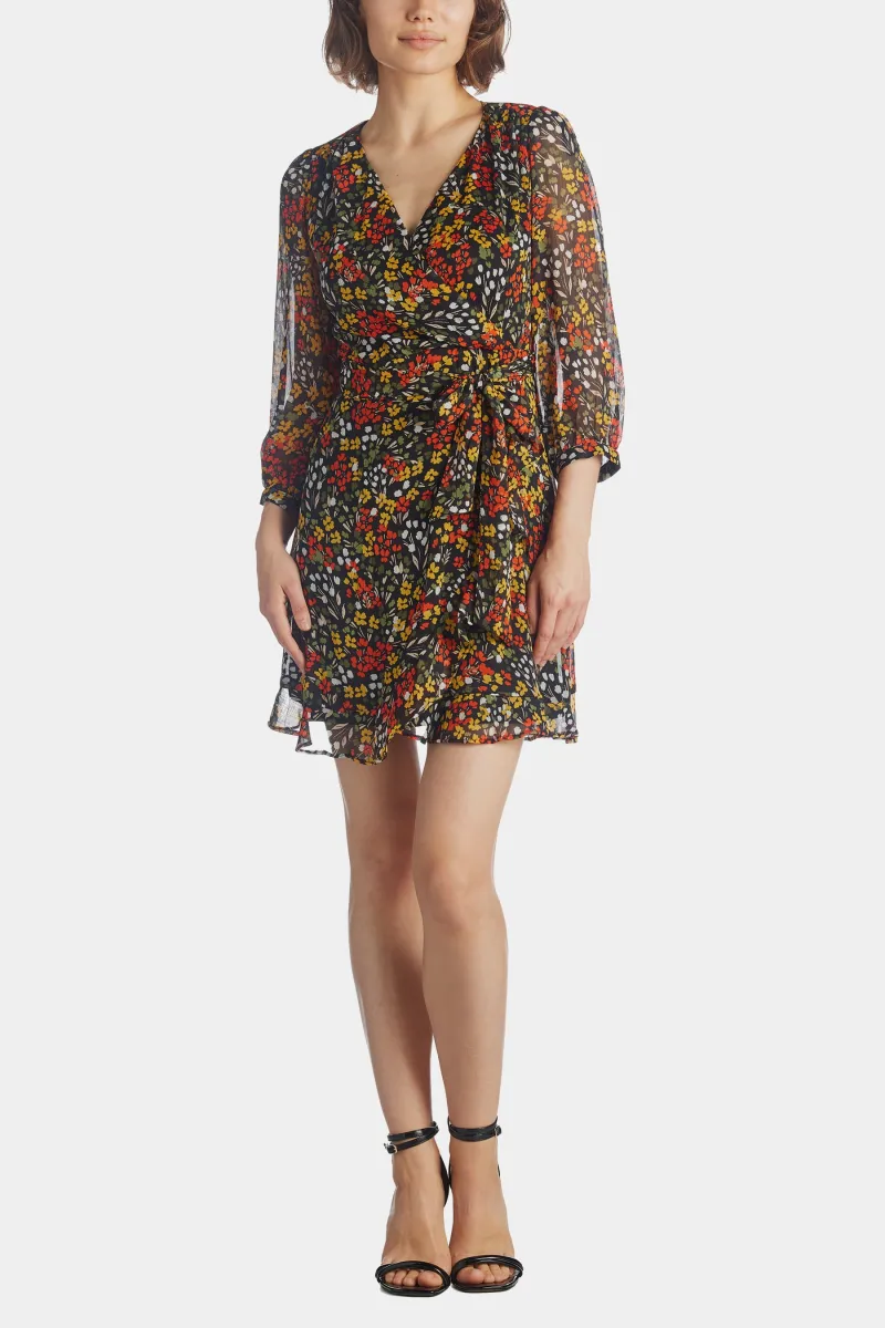 Floral Print A-Line Dress with Adjustable Tie Waist