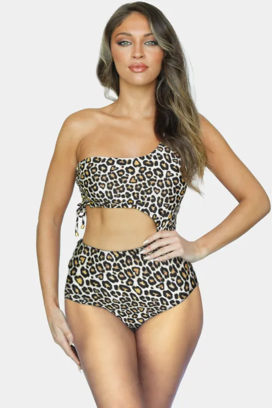 One Shoulder Lace-up Side Contrast Monokini One Piece Swimsuit sold by Lord & Taylor
