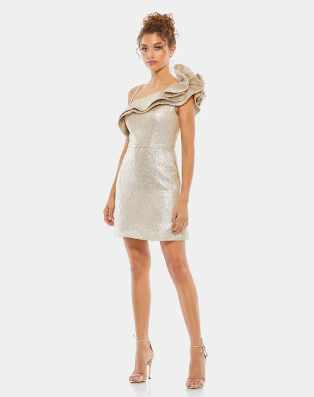 Metallic Asymmetrical Fit and Flare Dress sold by Lord & Taylor