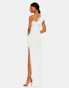 Ostrich Feather Embellished One Shoulder Gown sold by Lord & Taylor