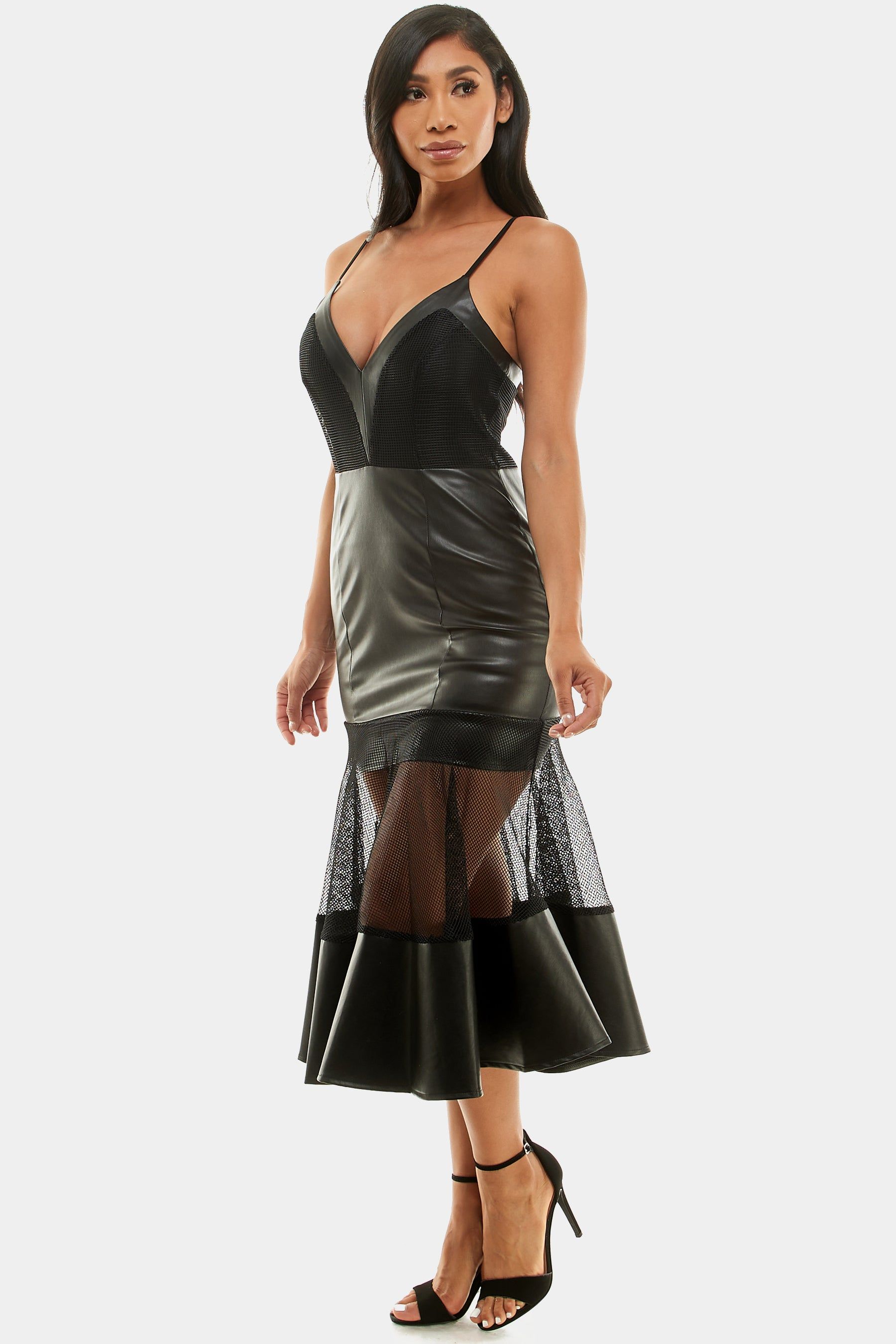 Mesh & Faux Leather Flare Dress sold by Lord & Taylor product image thumbnail 2