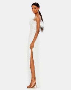 Ostrich Feather Embellished One Shoulder Gown sold by Lord & Taylor