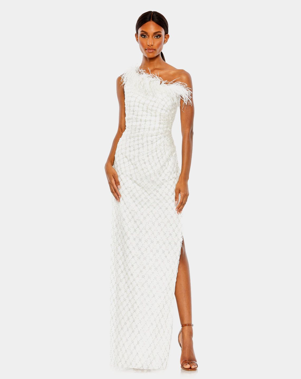 Ostrich Feather Embellished One Shoulder Gown sold by Lord & Taylor product image thumbnail 2