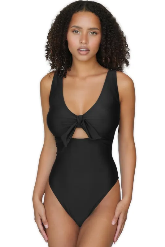 Bow Tied V-Neck Plunge One Piece Swimsuit sold by Lord & Taylor