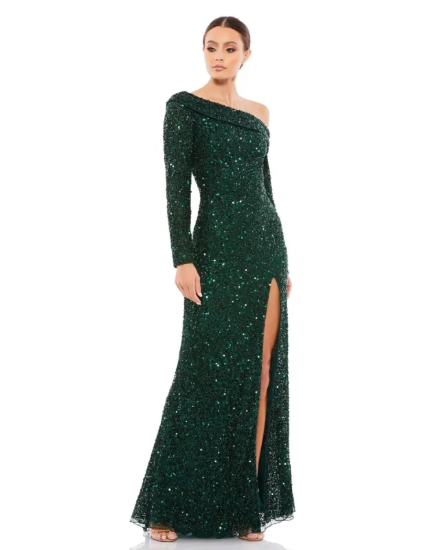 Sequined Drop Shoulder Long Sleeve Gown sold by Lord & Taylor