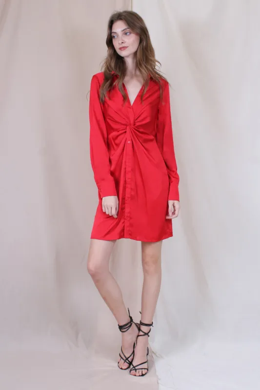 KNOTTED FRONT SHIRT SATIN MINI DRESS sold by Lord & Taylor