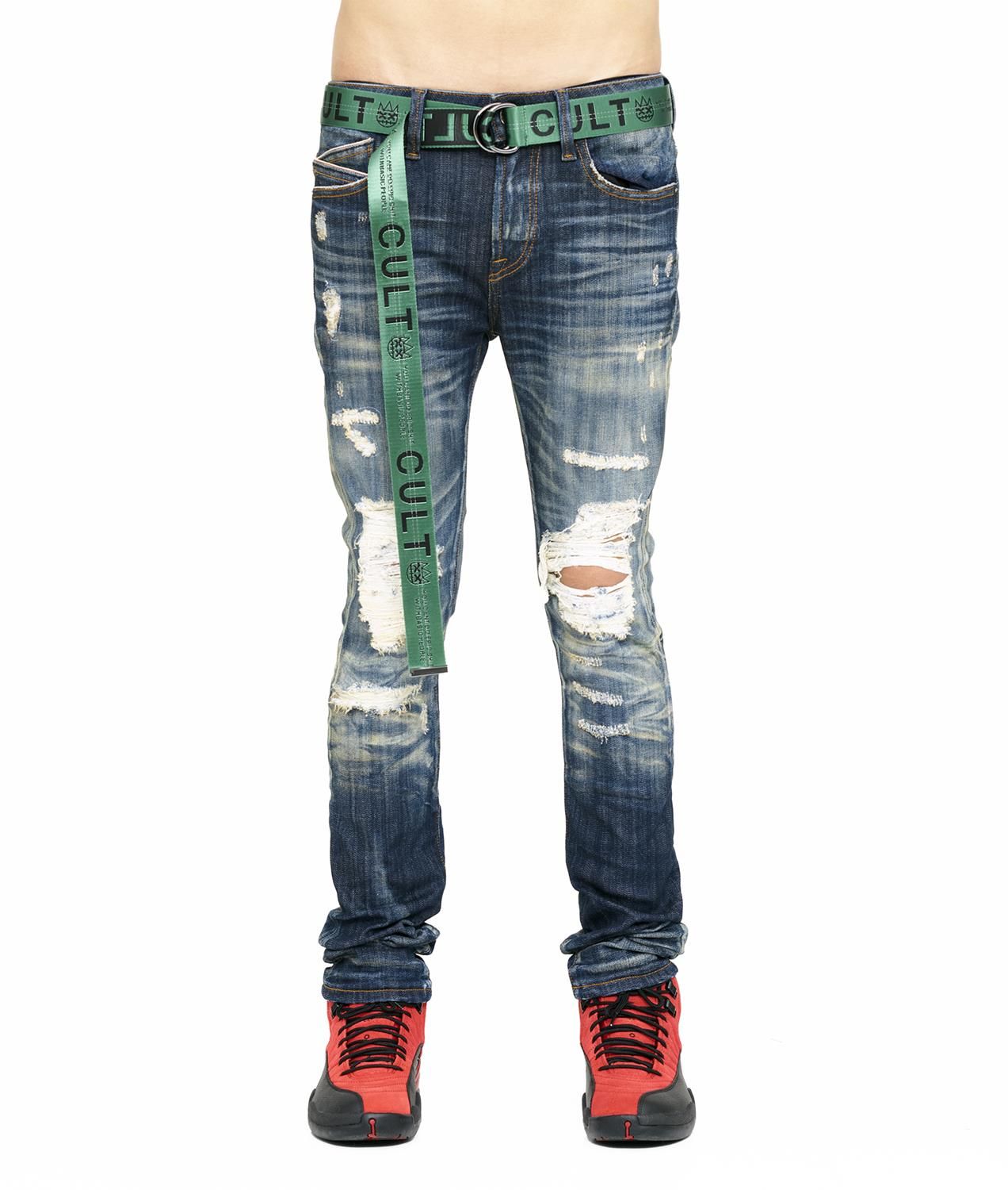 Punk Destruction Super Skinny Jeans with Logo Belt sold by Lord & Taylor product image thumbnail 3
