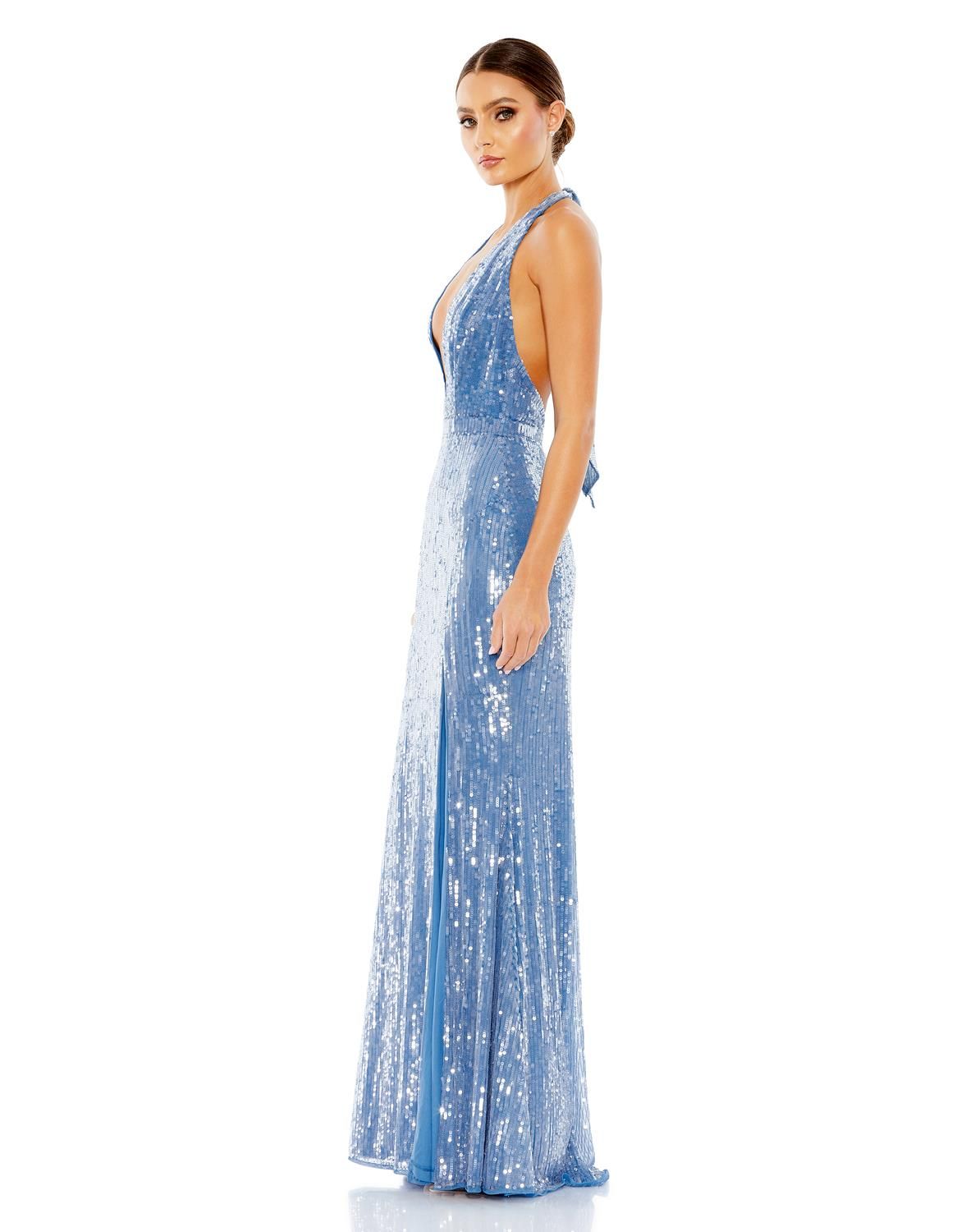Sequined Halter Deep V Neck Gown sold by Lord & Taylor product image thumbnail 2