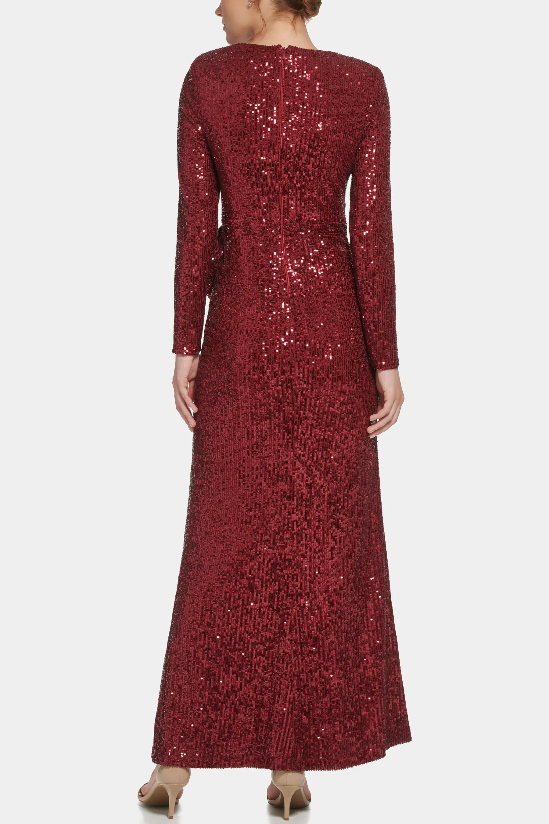 Long Sleeve Surplice Wrap Sequin Gown sold by Lord & Taylor product image thumbnail 2