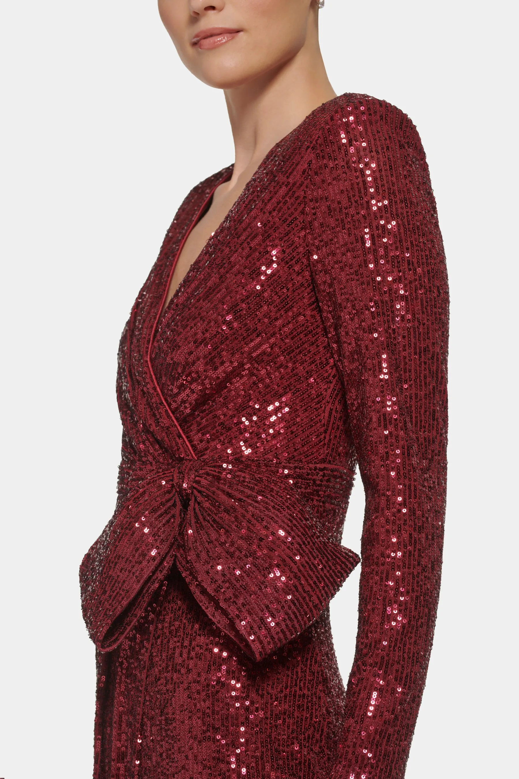 Long Sleeve Surplice Wrap Sequin Gown sold by Lord & Taylor product image thumbnail 3