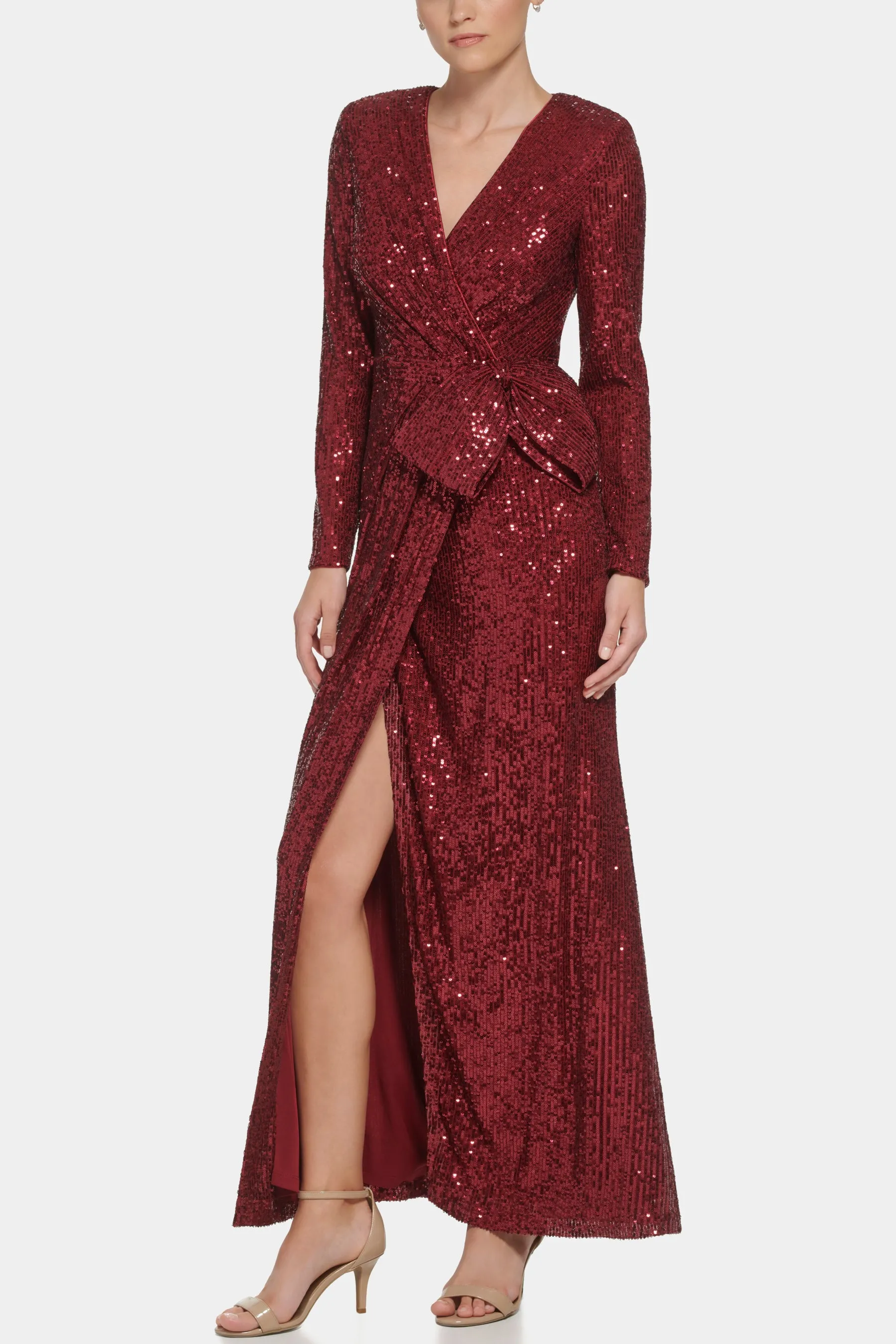 Long Sleeve Surplice Wrap Sequin Gown sold by Lord & Taylor product image thumbnail 4