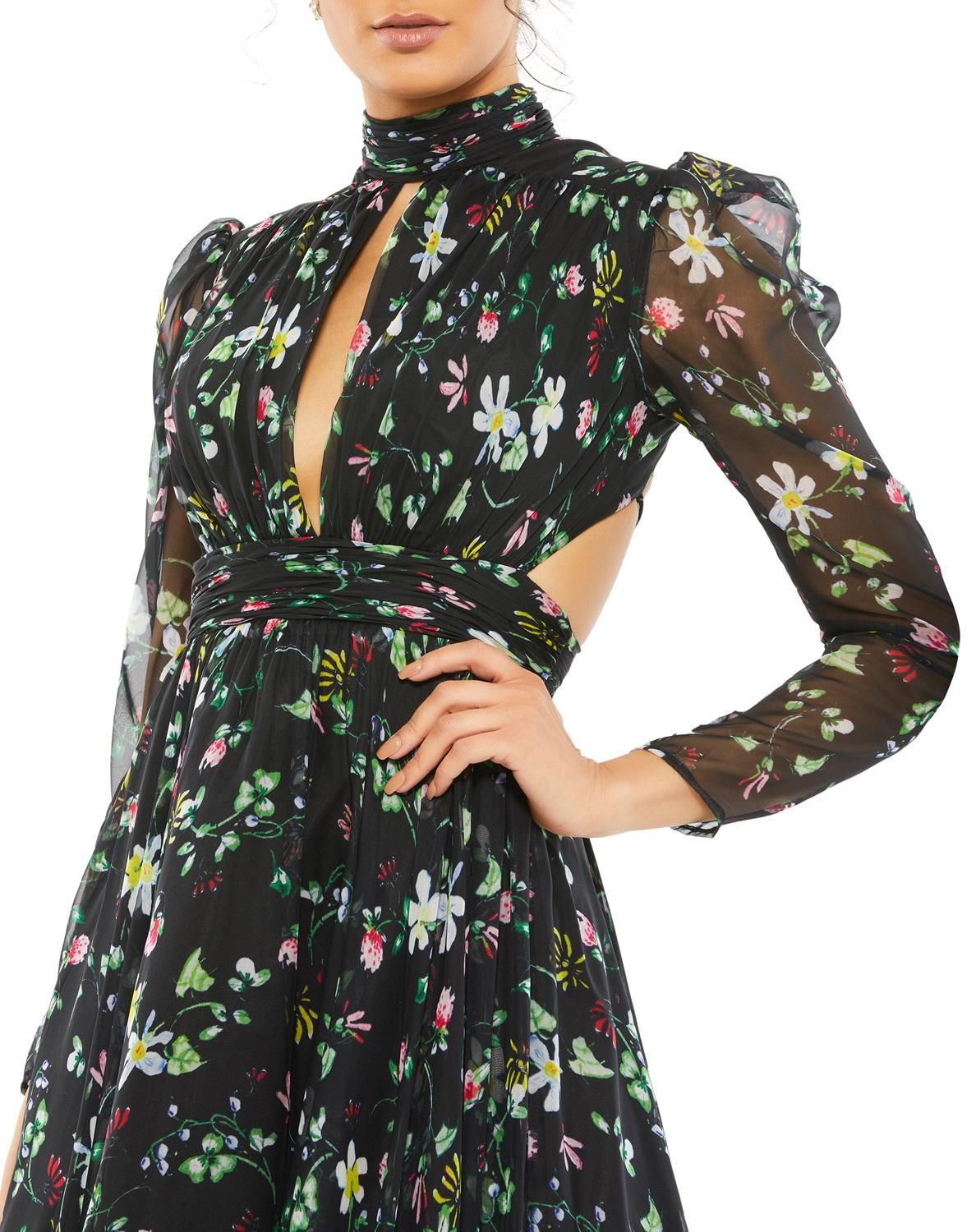Long Sleeve High Neck Chiffon Floral Gown sold by Lord & Taylor product image thumbnail 3
