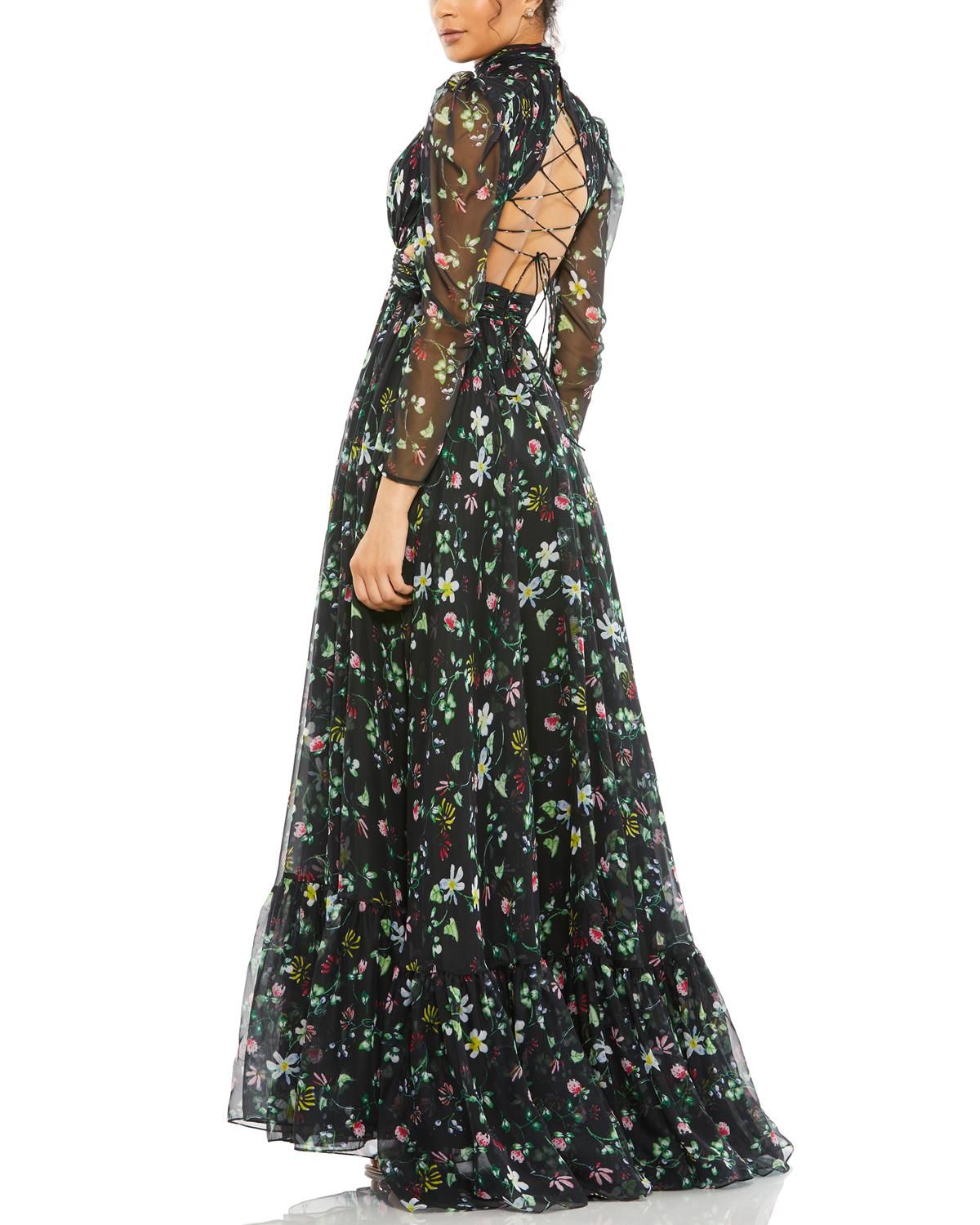 Long Sleeve High Neck Chiffon Floral Gown sold by Lord & Taylor product image thumbnail 2