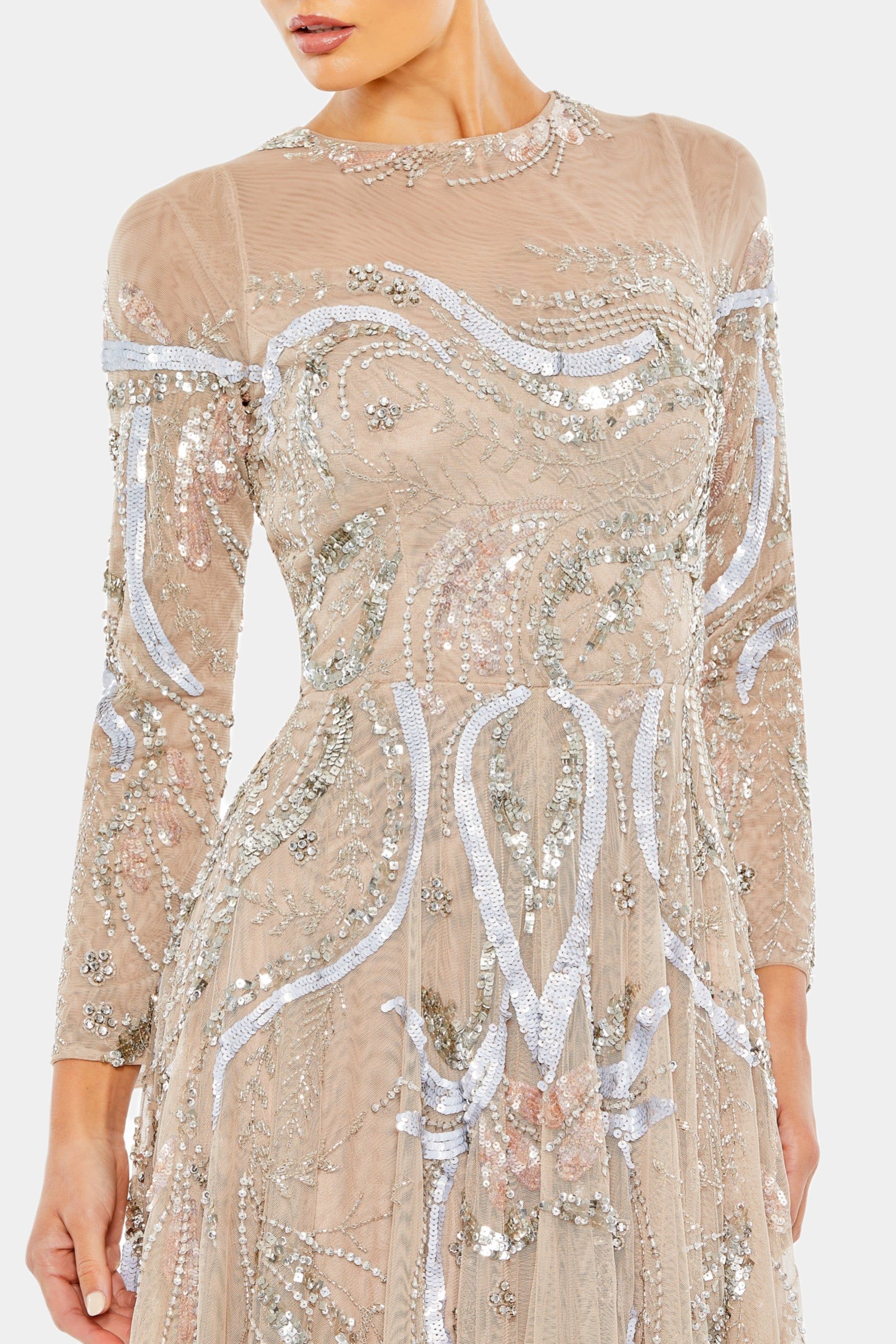 Embellished Illusion High Neck Long Sleeve A Line sold by Lord & Taylor product image thumbnail 18