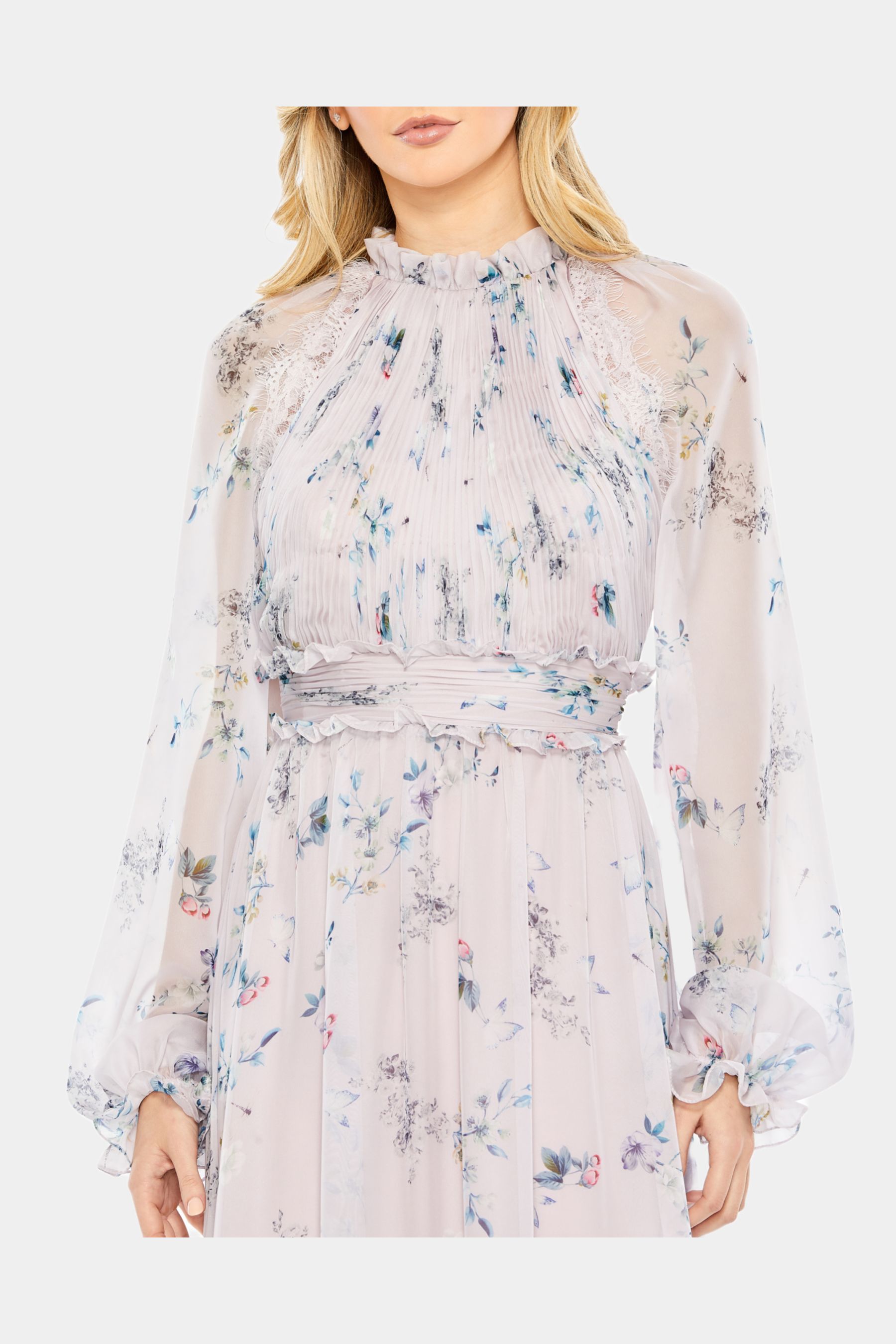Floral Print Ruched Raglan Sleeve Tiered Gown sold by Lord & Taylor