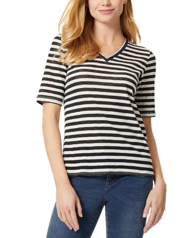 Slub Elbow Sleeve Striped V-Neck sold by Lord & Taylor