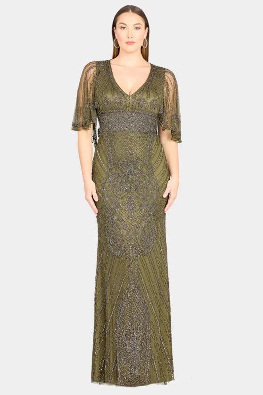 Cape Sleeve V-Neck Beaded Gown sold by Lord & Taylor