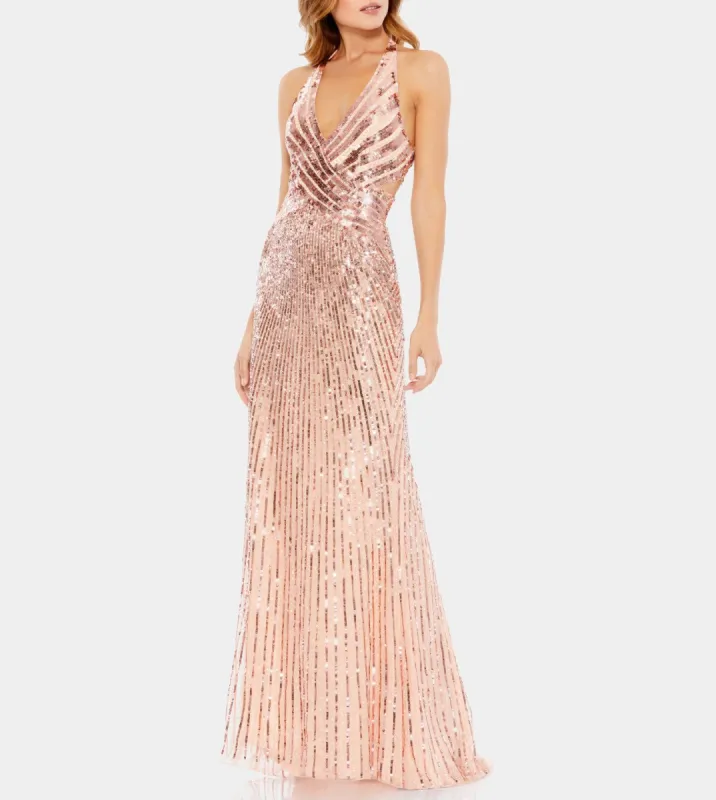 Sleeveless Faux Wrap Sequin Embellished Cut Out Back sold by Lord & Taylor