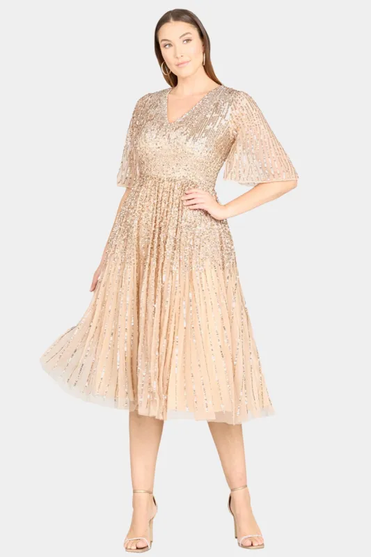 Flowing, Sequin Midi Dress with Short Sleeves sold by Lord & Taylor