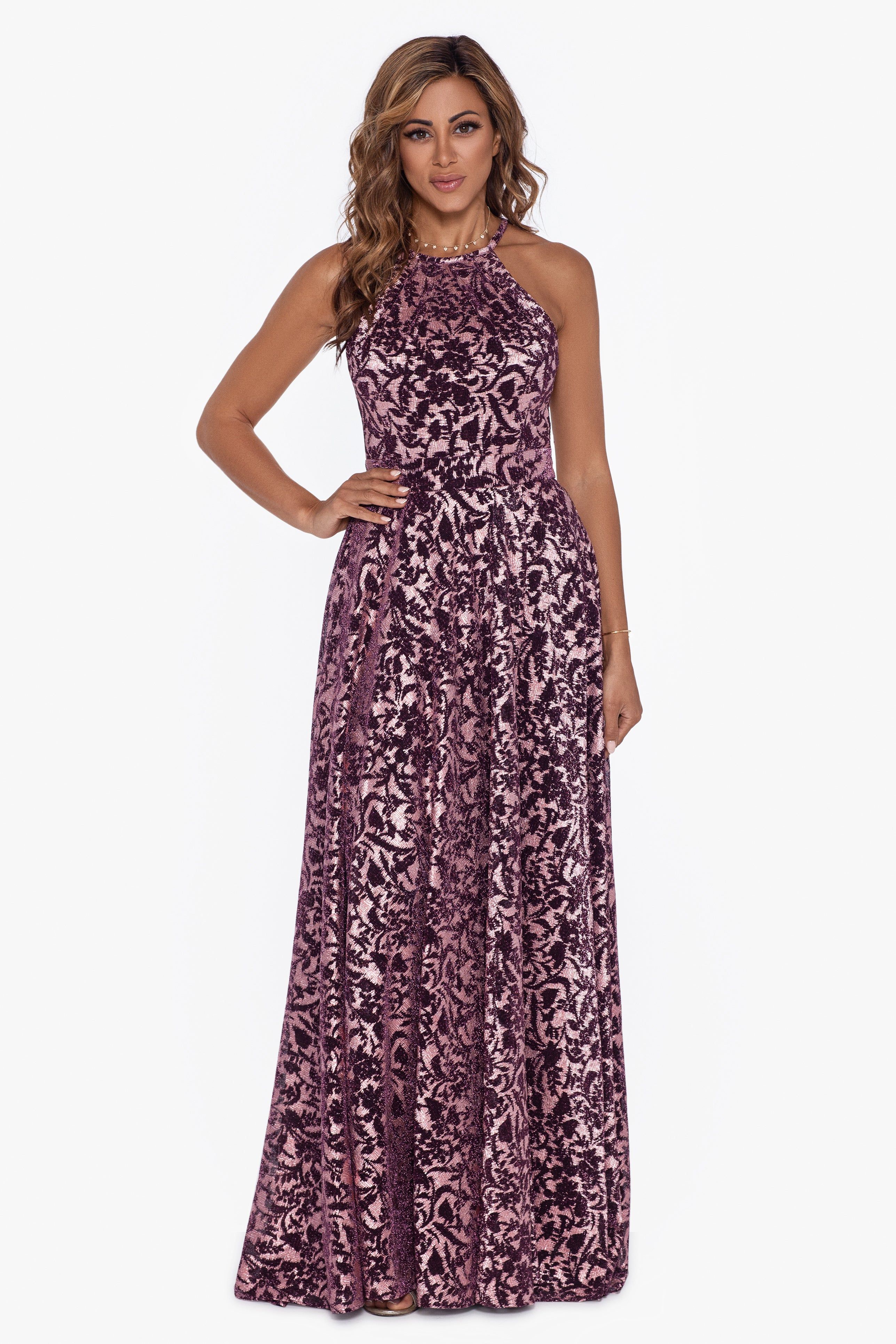 Foil Knit Halter Gown sold by Lord & Taylor