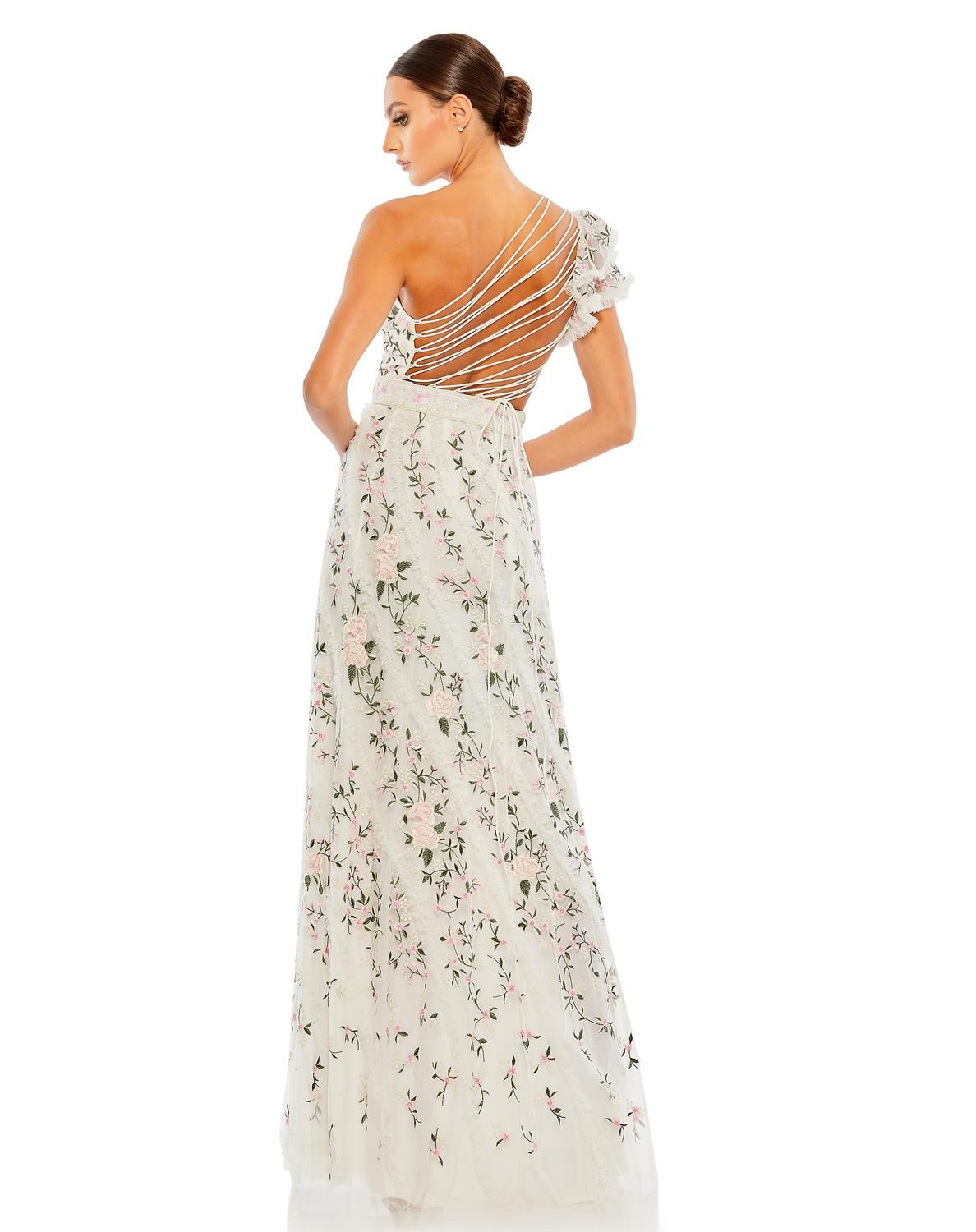 Embroidered Ruffled One Shoulder Lace Up Gown sold by Lord & Taylor product image thumbnail 7