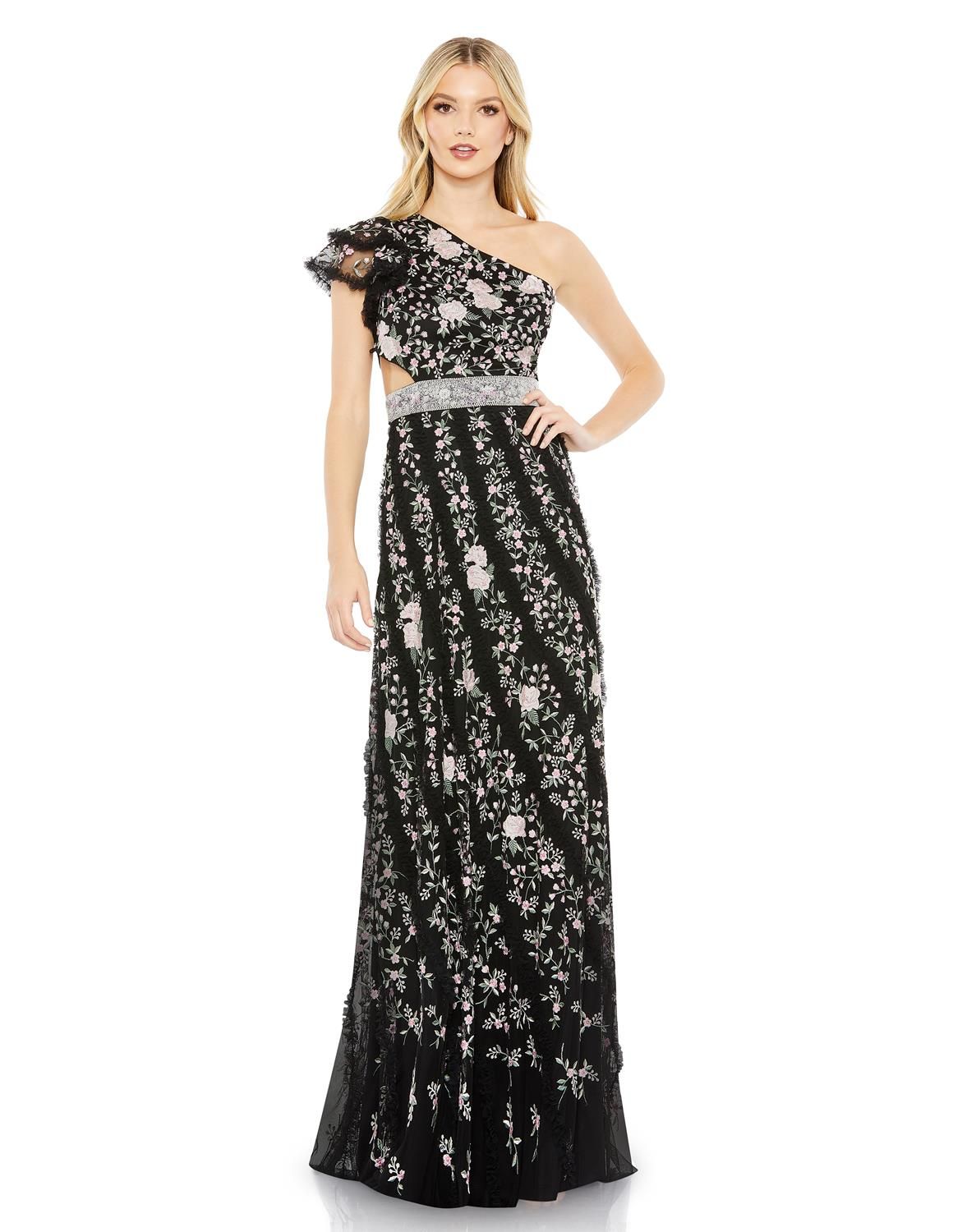 Embroidered Ruffled One Shoulder Lace Up Gown sold by Lord & Taylor product image thumbnail 4