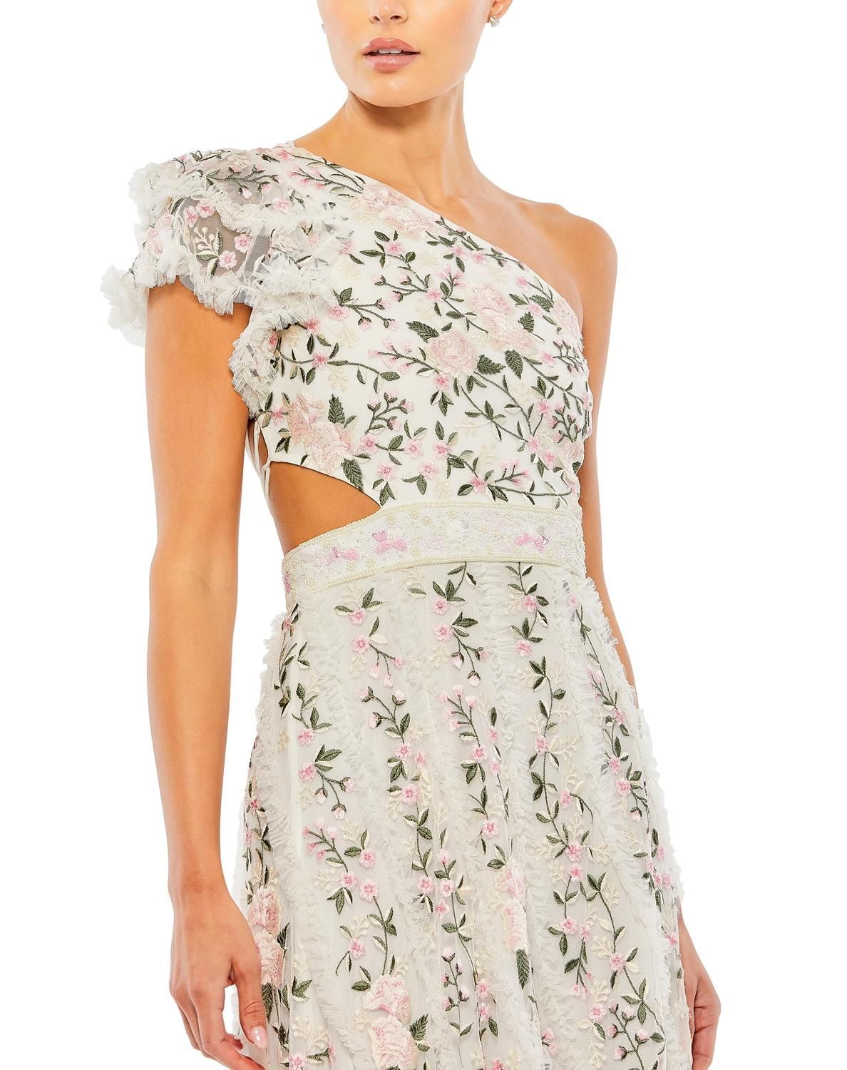 Embroidered Ruffled One Shoulder Lace Up Gown sold by Lord & Taylor product image thumbnail 8