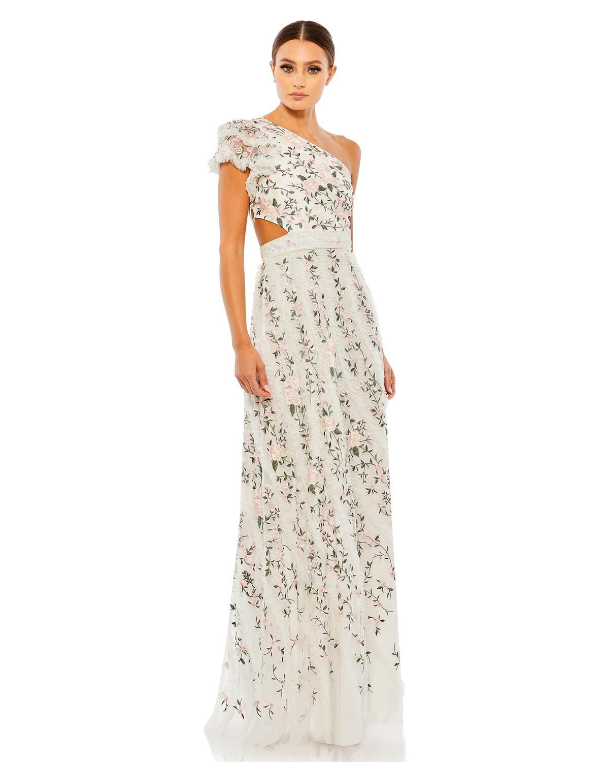 Embroidered Ruffled One Shoulder Lace Up Gown sold by Lord & Taylor product image thumbnail 5