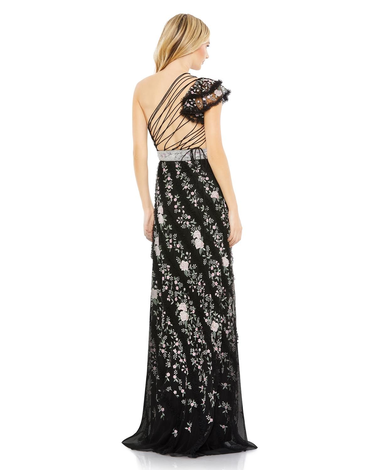 Embroidered Ruffled One Shoulder Lace Up Gown sold by Lord & Taylor product image thumbnail 2