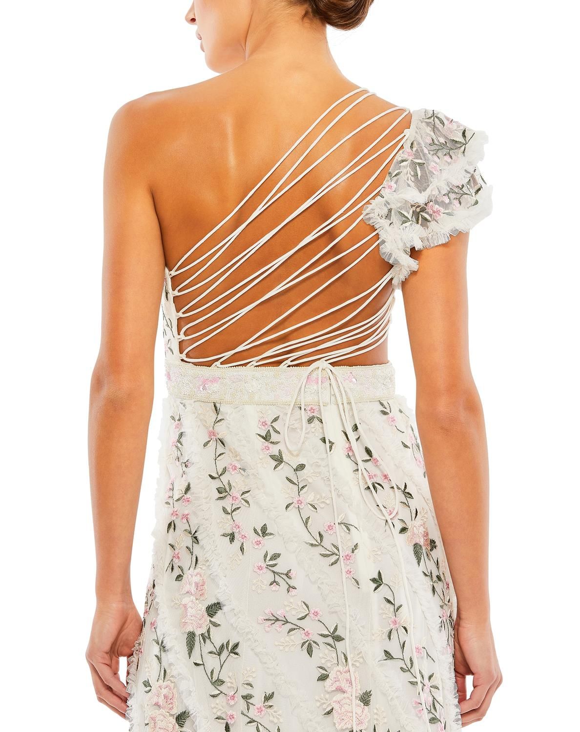 Embroidered Ruffled One Shoulder Lace Up Gown sold by Lord & Taylor product image thumbnail 9