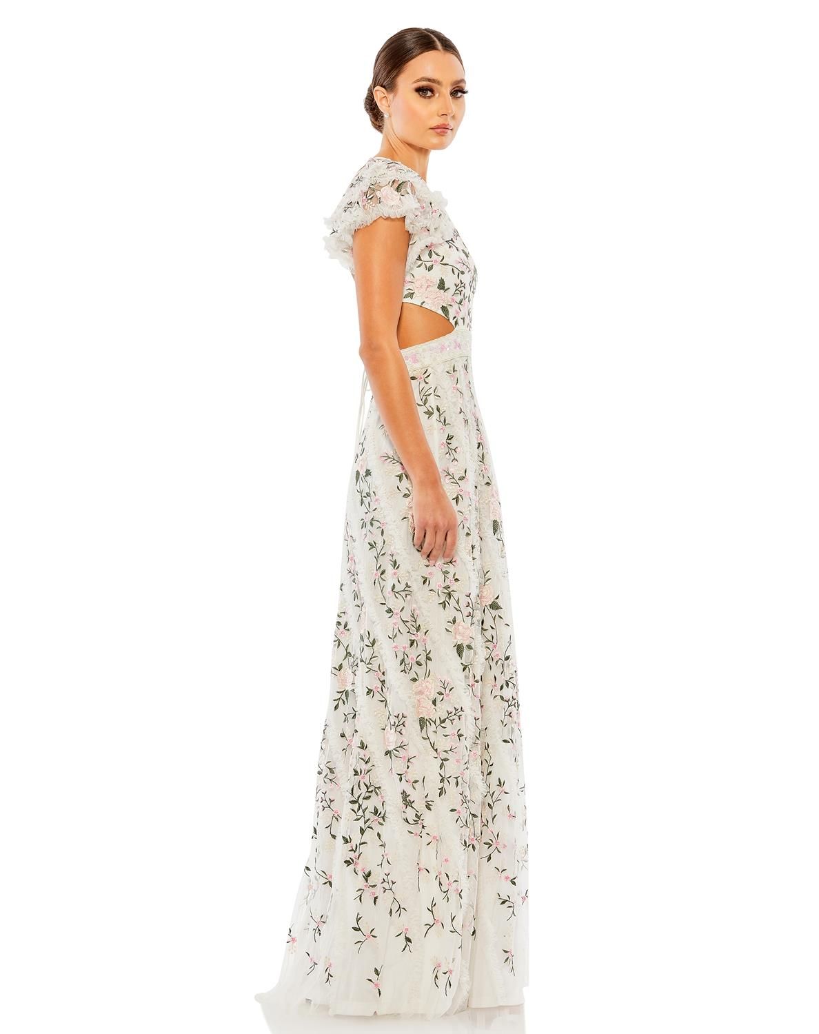 Embroidered Ruffled One Shoulder Lace Up Gown sold by Lord & Taylor product image thumbnail 6