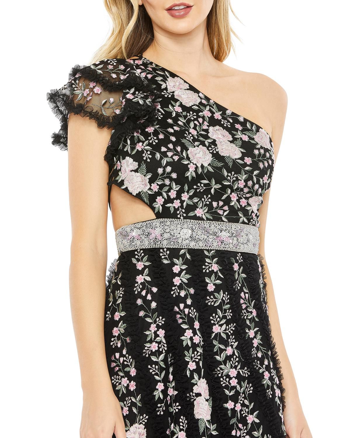 Embroidered Ruffled One Shoulder Lace Up Gown sold by Lord & Taylor product image thumbnail 3