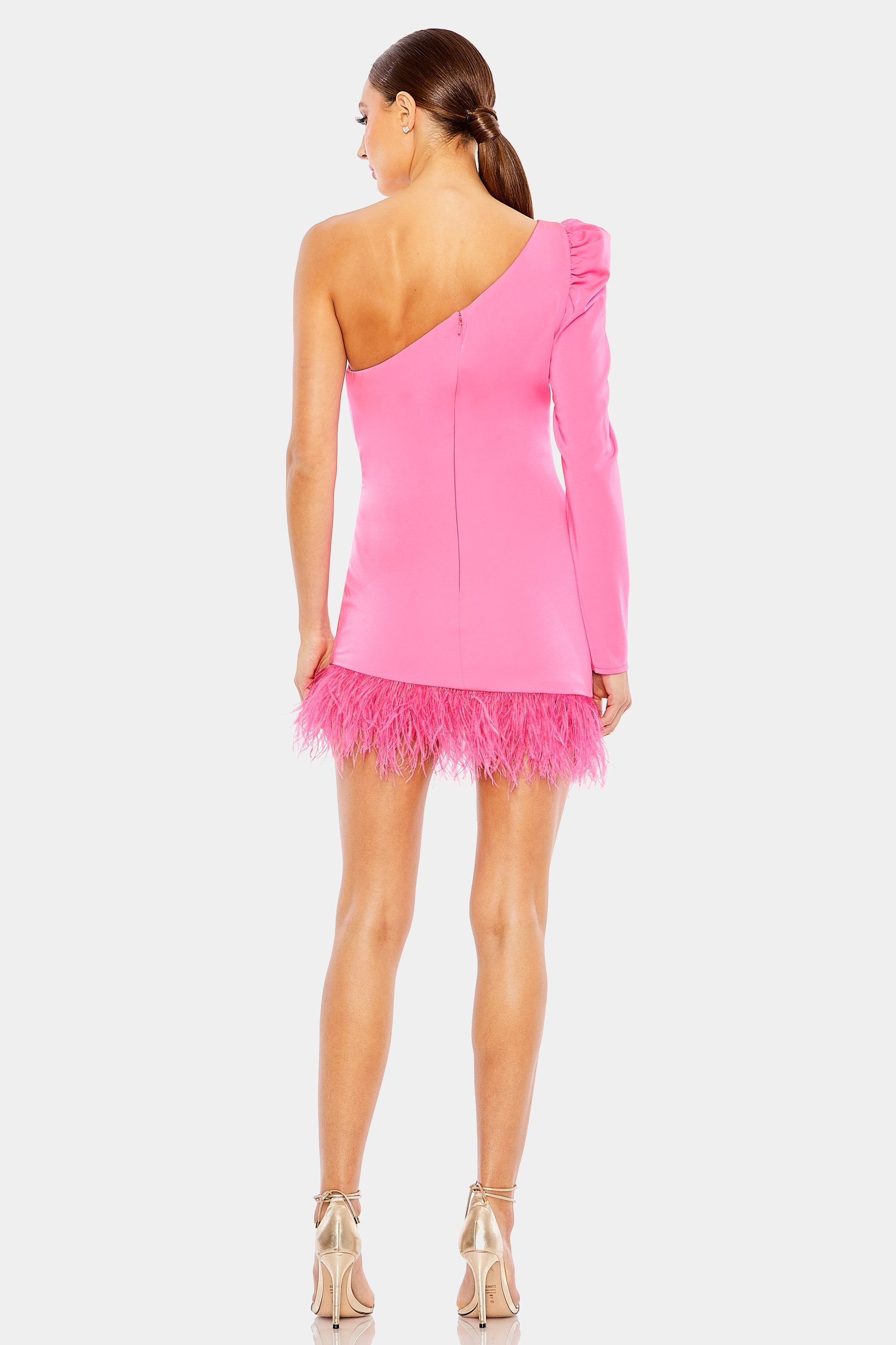 Feather Trim One Shoulder Draped Mini Dress sold by Lord & Taylor product image thumbnail 7