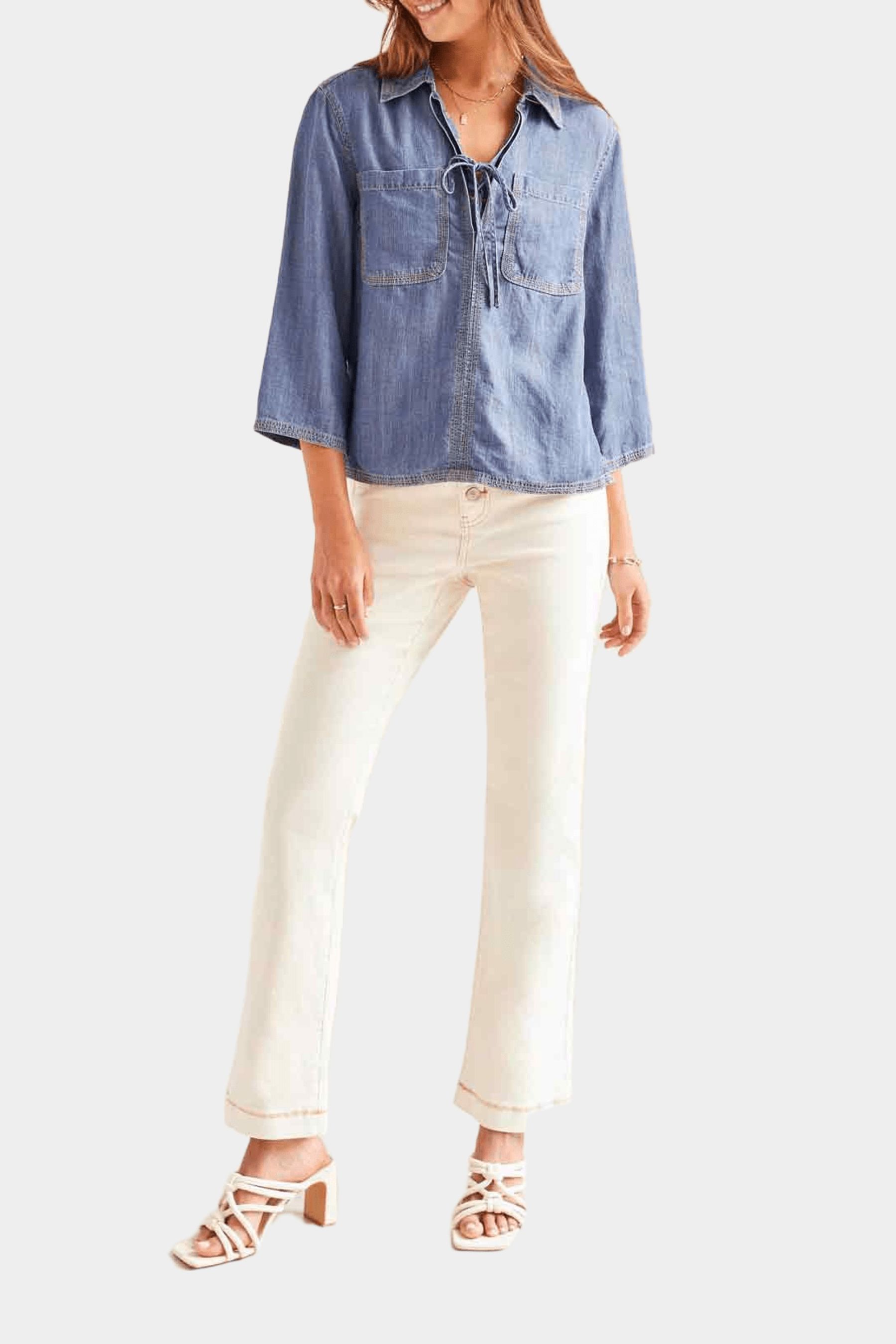 Elbow Sleeve Pop Over Lace Up Blouse sold by Lord & Taylor product image thumbnail 2