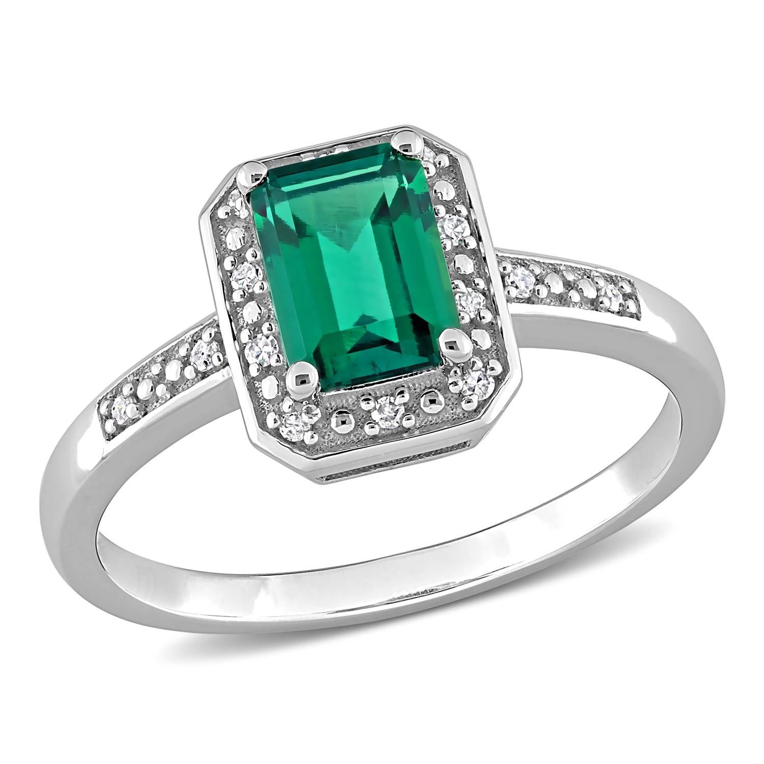 10k White Gold Created Emerald and Diamond Halo Ring sold by Lord & Taylor product image thumbnail 6