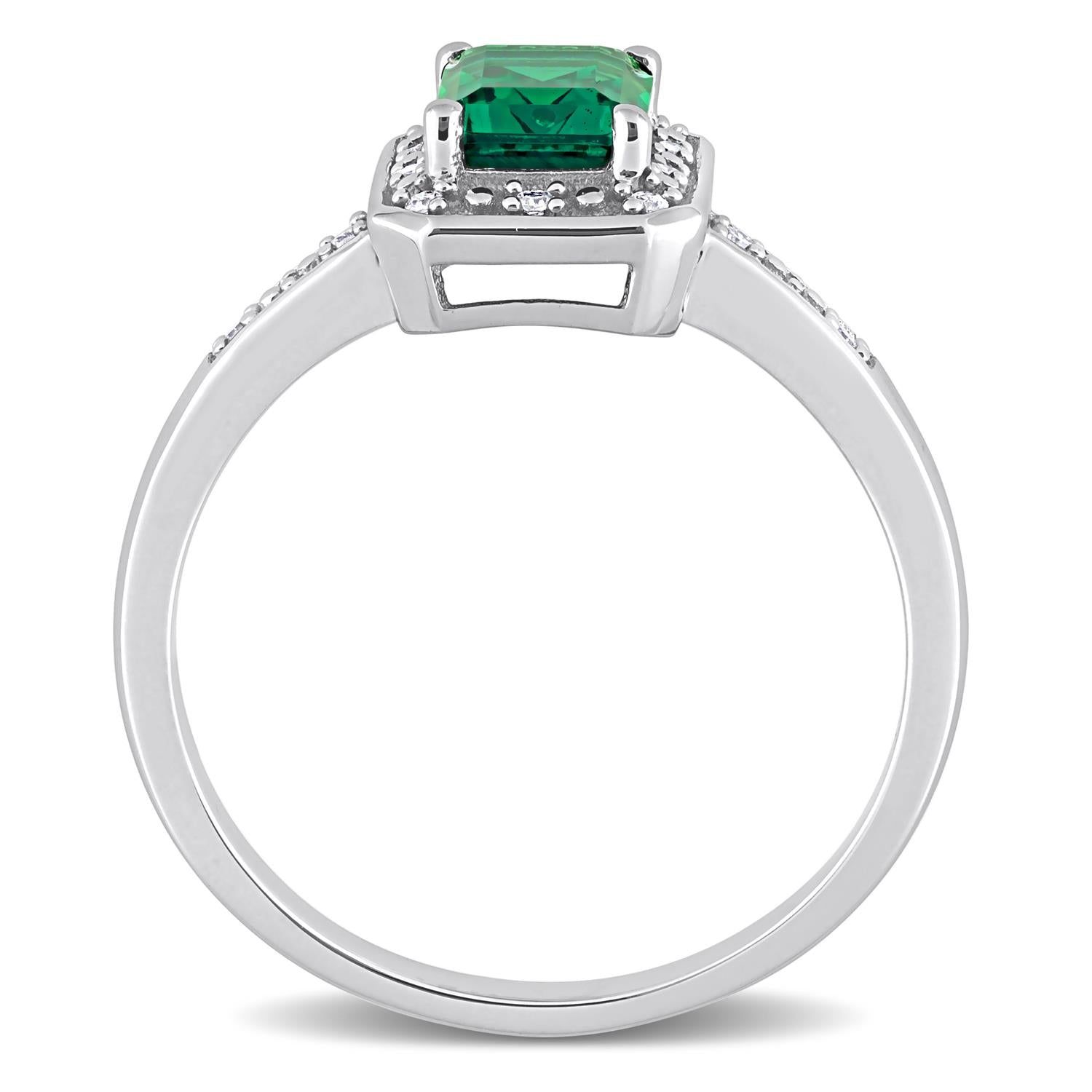 10k White Gold Created Emerald and Diamond Halo Ring sold by Lord & Taylor product image thumbnail 3