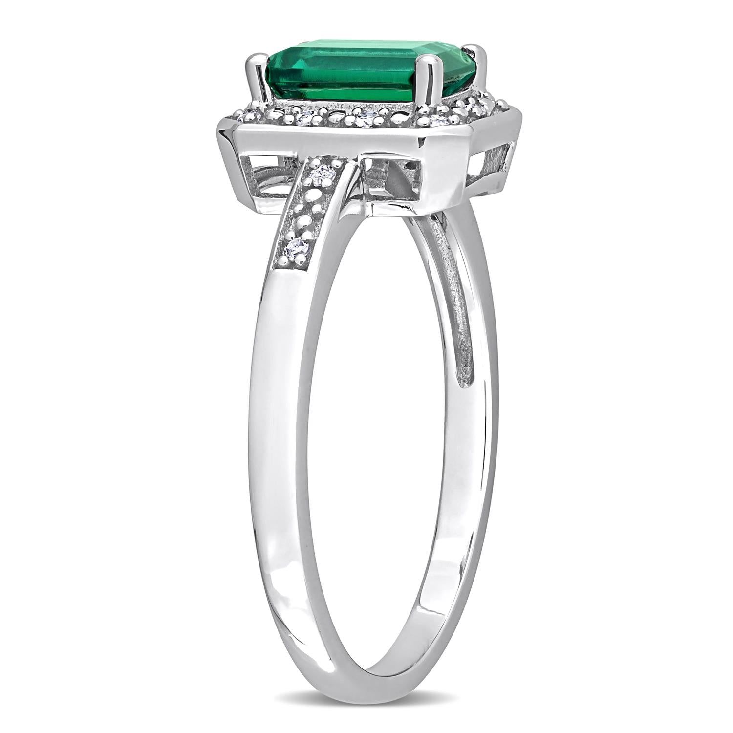10k White Gold Created Emerald and Diamond Halo Ring sold by Lord & Taylor product image thumbnail 2