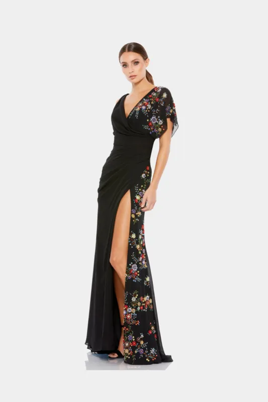 Faux Wrap Multi Colored Beaded Floral Gown sold by Lord & Taylor