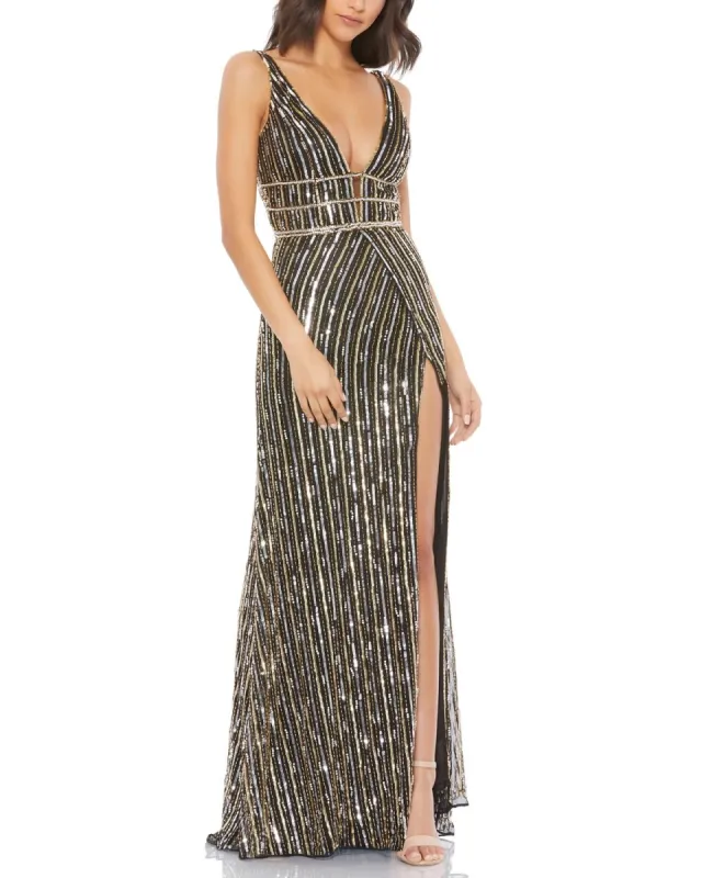 V Neck Empire Waist Sheath Shimmer Gown sold by Lord & Taylor