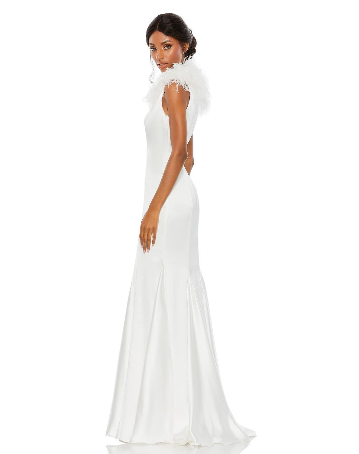 Feather Shoulder V Neck Column Gown sold by Lord & Taylor product image thumbnail 2