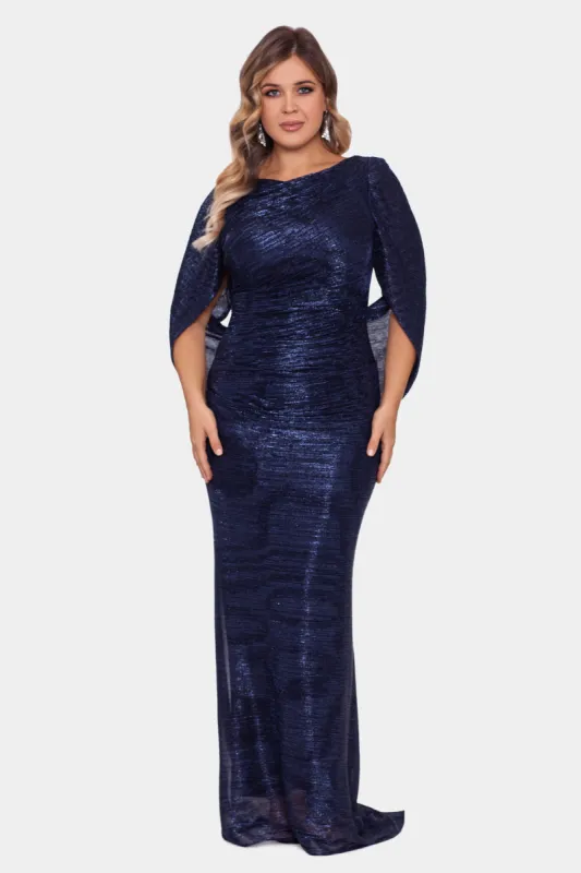 Long Metallic Crinkle Drape Back Dress sold by Lord & Taylor