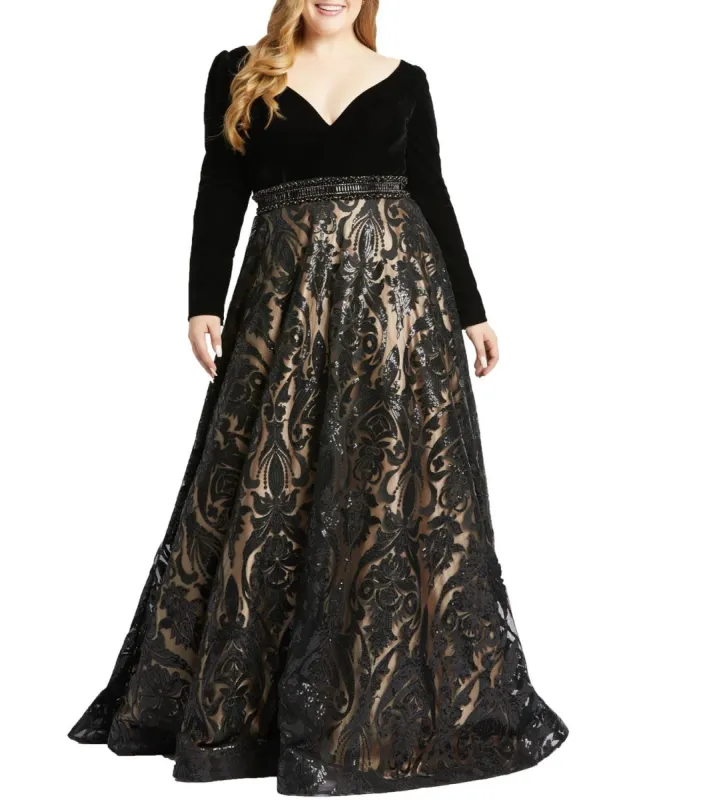 Long Sleeve Damask Gown sold by Lord & Taylor